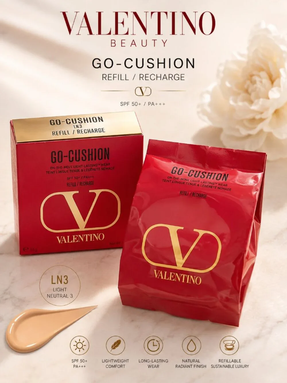 Valentino Go-Cushion Foundation Refill LN3 Light Neutral 3 SPF 50+ PA+++ New